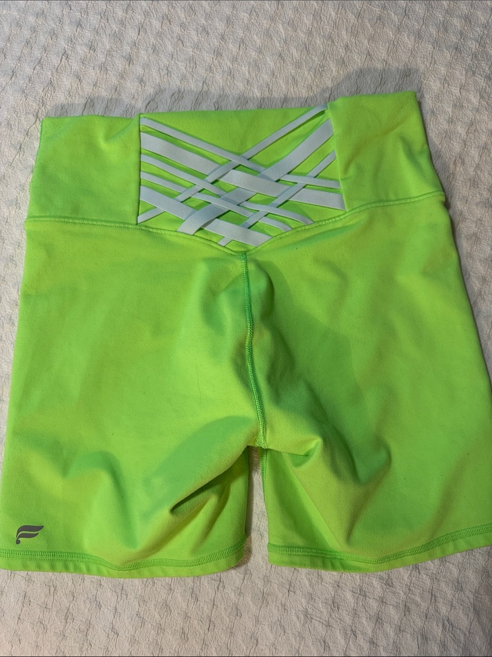 Fabletics Neon Green Crisscross-Back Bike Shorts - Picture 5 of 5